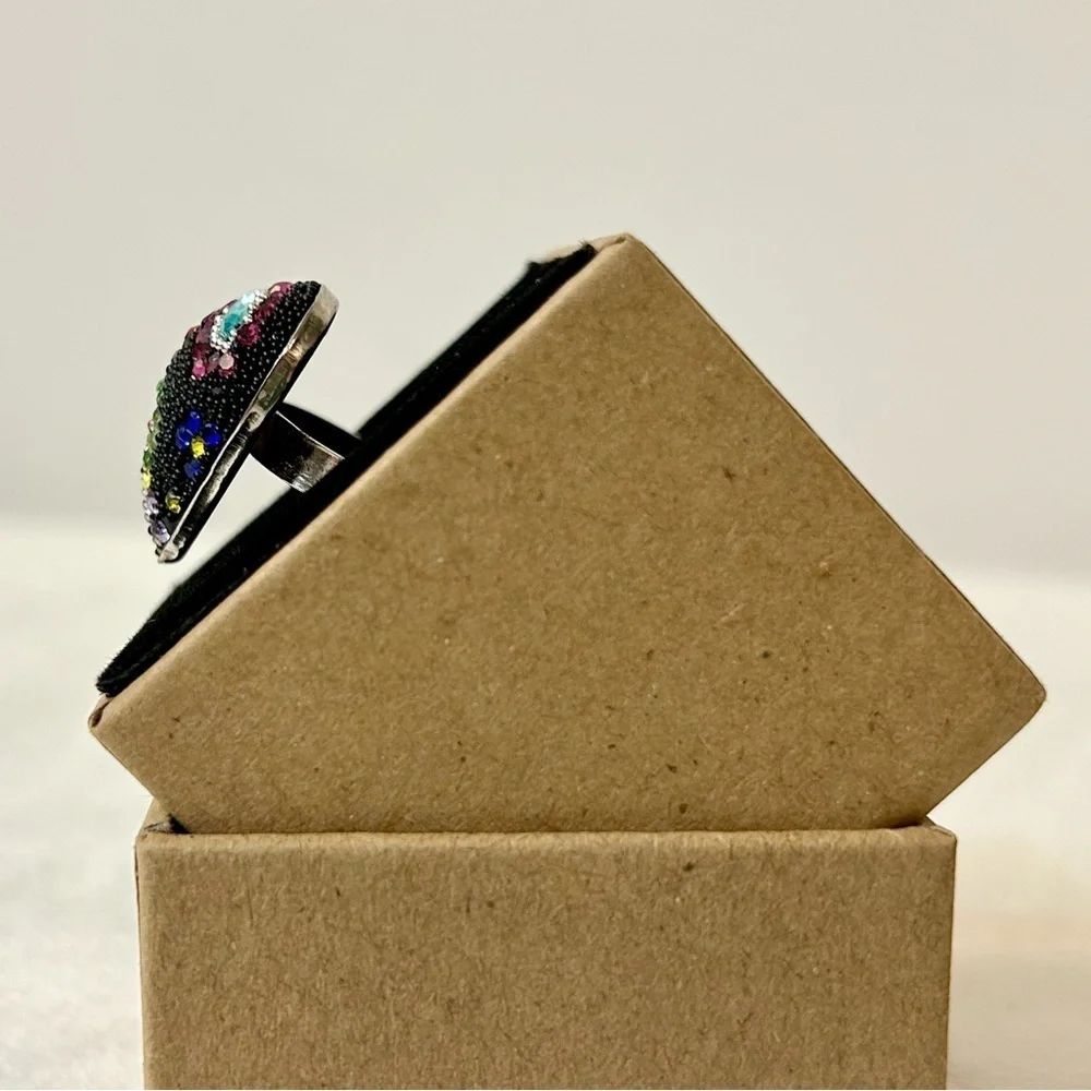 Solid Sterling Silver Micro Mosaic Heart Shaped Ring Size 7 - Picture 8 of 11